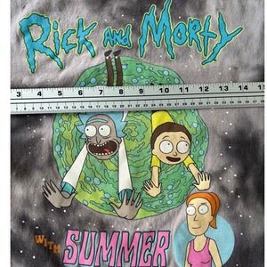 Rick and Morty T-Shirt With Summer 34" Chest‎ Tie Dye Graphic Tee EUC Black Gray